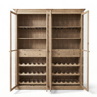 Hamptons Glass Door Display Wine Bar & Drink Cabinet with Storage, Wine Rack, Glass Holders & Pull-Out Trays 110cm Wide