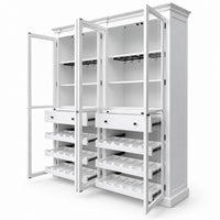 Hamptons Glass Door Display Wine Bar & Drink Cabinet with Storage, Wine Rack, Glass Holders & Pull-Out Trays 110cm Wide