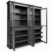 Hamptons Glass Door Display Wine Bar & Drink Cabinet with Storage, Wine Rack, Glass Holders & Pull-Out Trays 110cm Wide