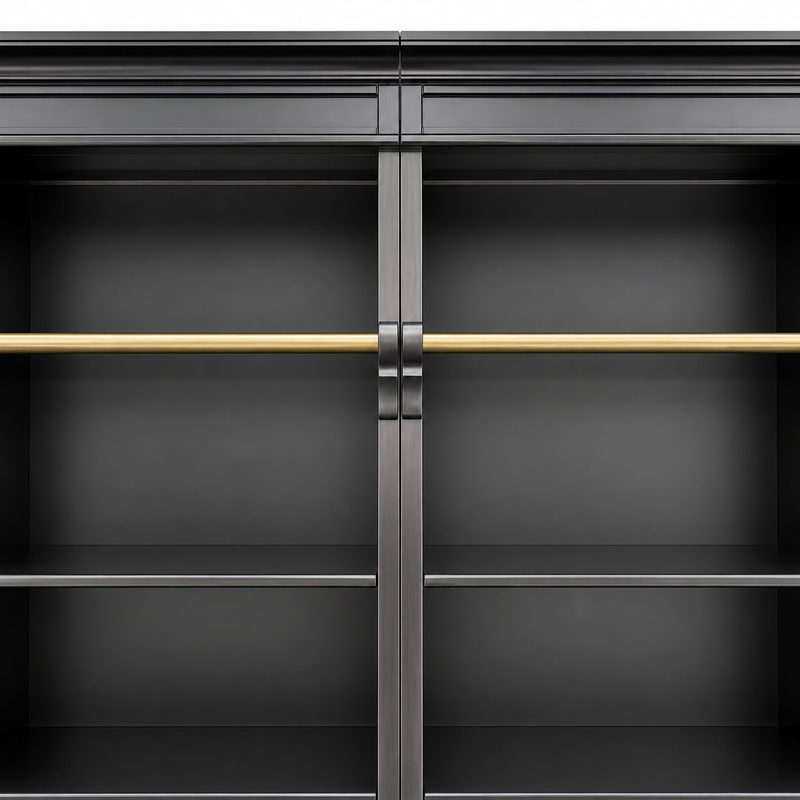French Provincial Grand Library Bookcase Cabinet with Ladder & Curved Side Detailing Display