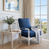 Hamptons Coastal Bobbin Linen and Timber Armchair