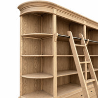 French Provincial Grand Library Bookcase Cabinet with Ladder & Curved Side Detailing Display