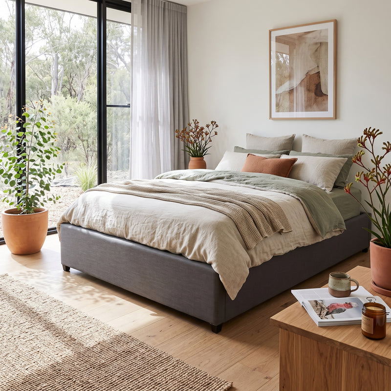 Contemporary Modern Skye Upholstered Storage Gas Lift Queen Bed Base