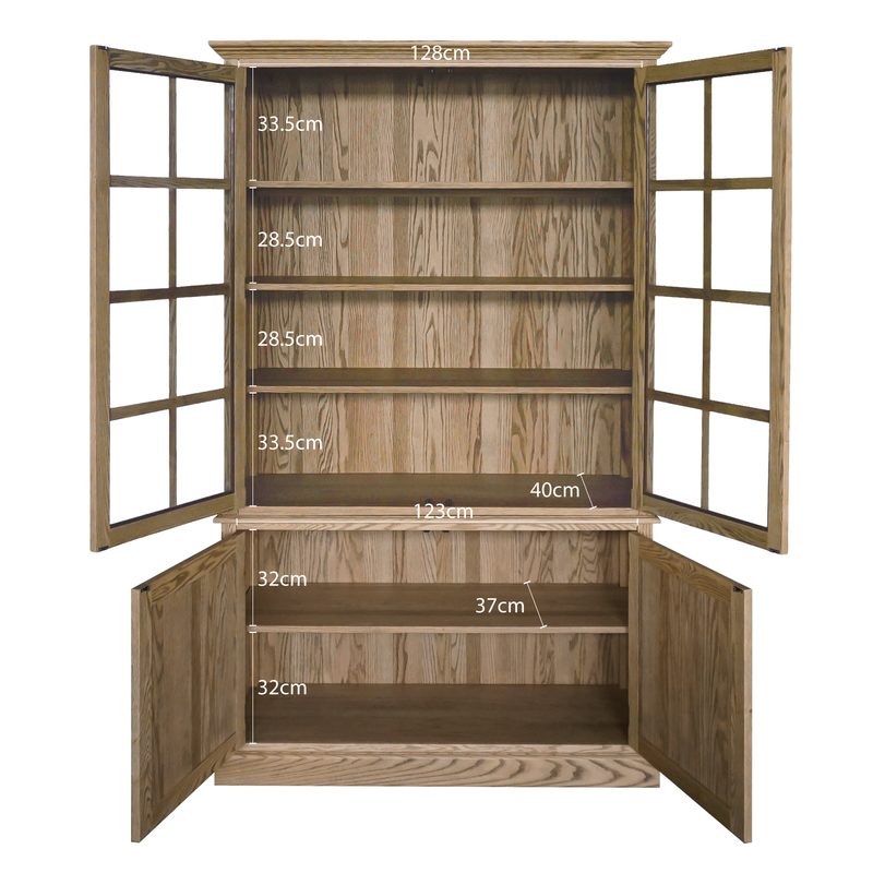 Hamptons Coastal Hutch Glass Display Cabinet Bookcase and Buffet Cupboard