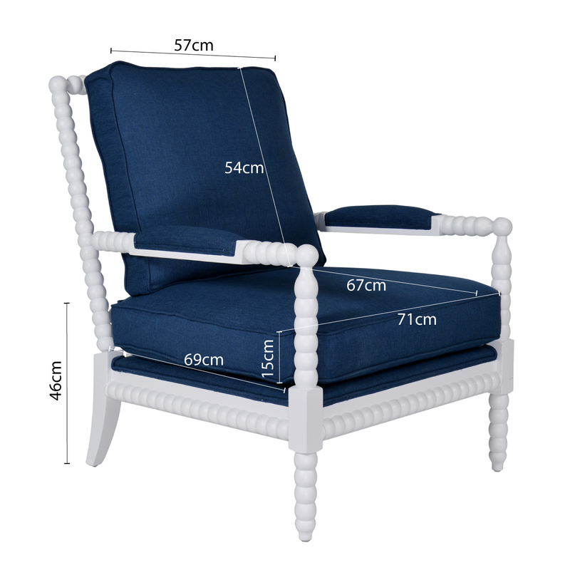 Hamptons Coastal Bobbin Linen and Timber Armchair
