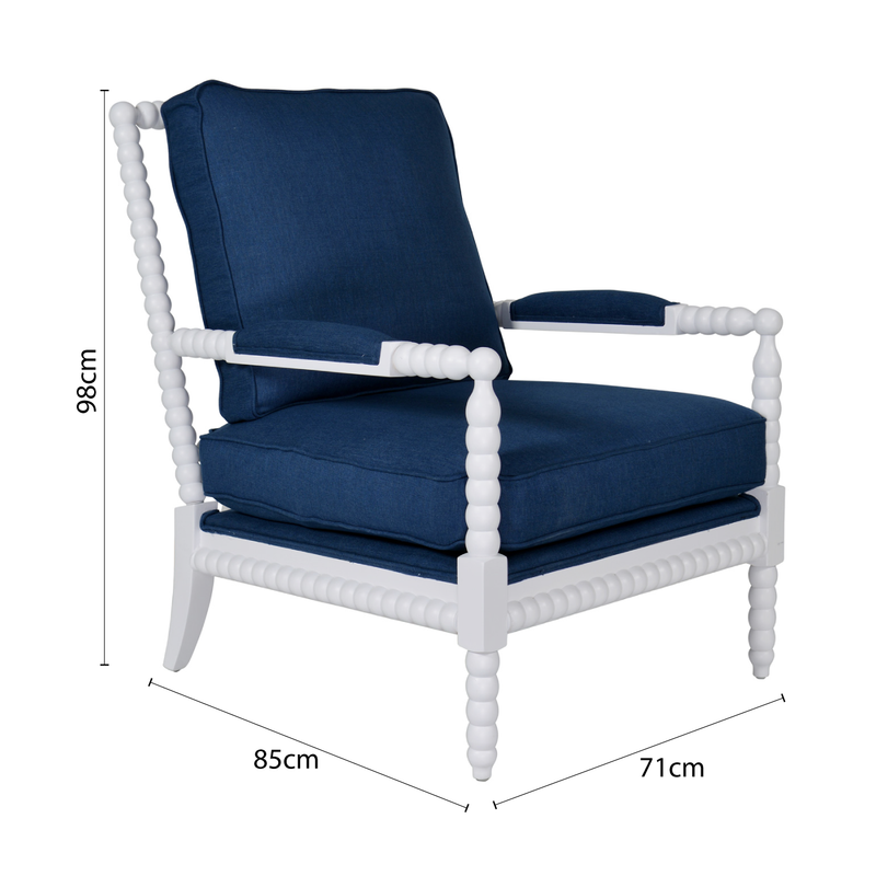 Hamptons Coastal Bobbin Linen and Timber Armchair