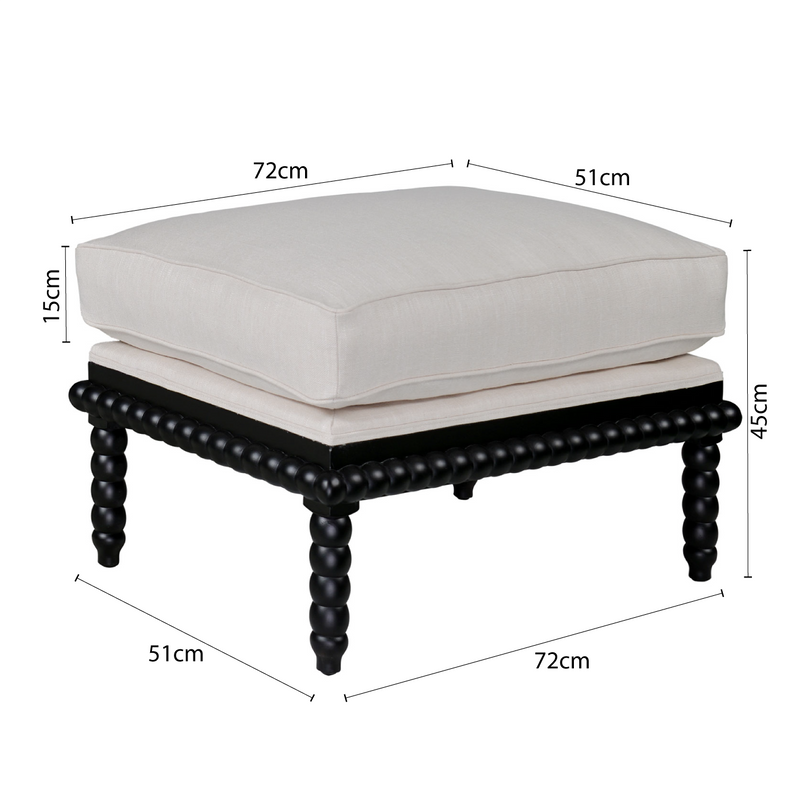 Hamptons Coastal Bobbin Line and Timber Ottoman Stool