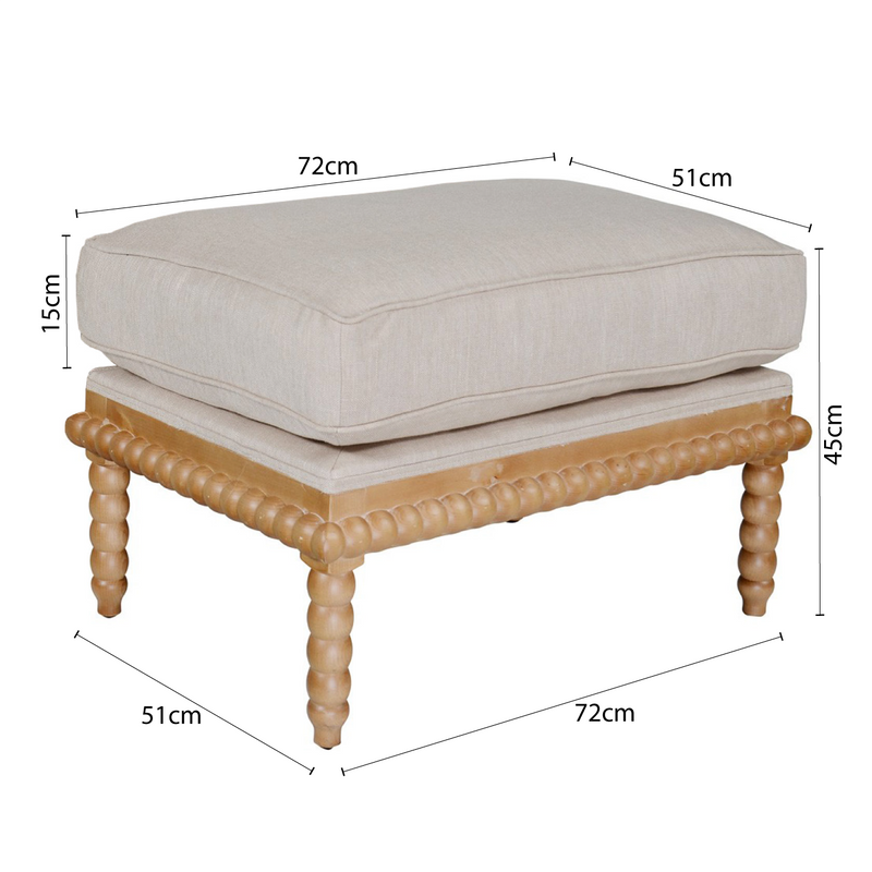 Hamptons Coastal Bobbin Line and Timber Ottoman Stool