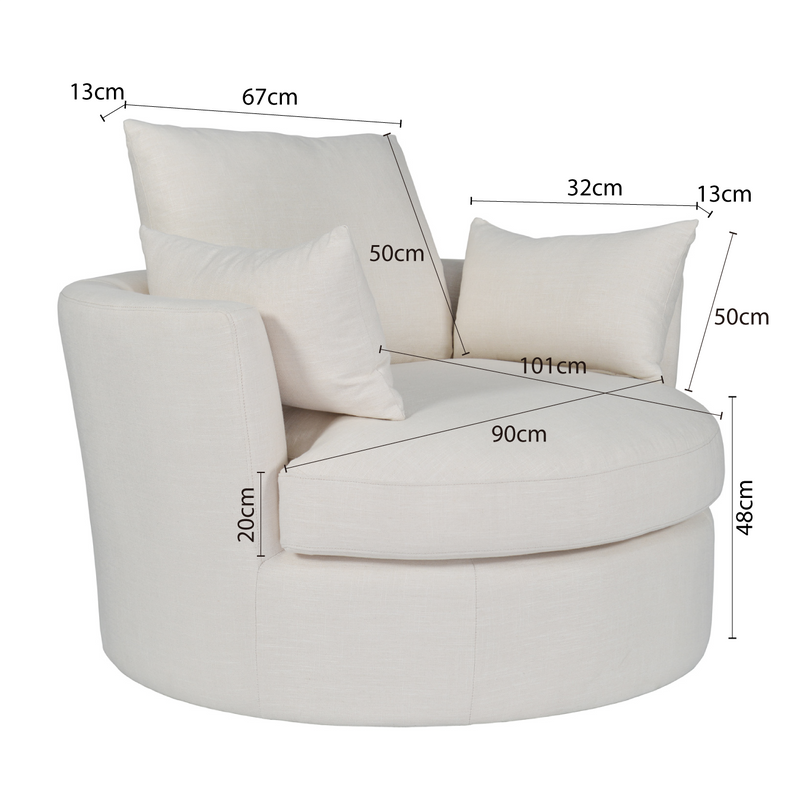 Contemporary Modern Austin Swivel Linen Snuggle Armchair