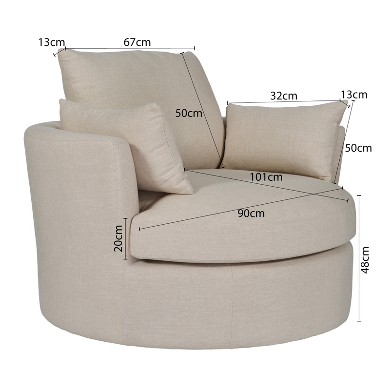 Contemporary Modern Austin Swivel Linen Snuggle Armchair