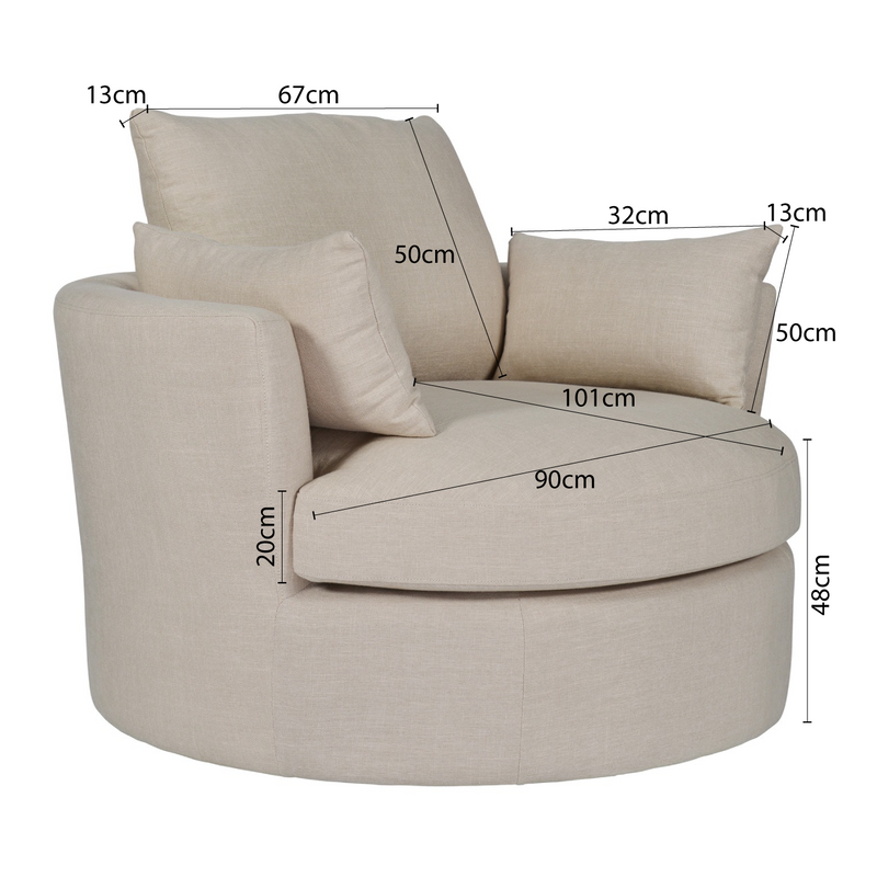 Contemporary Modern Austin Swivel Linen Snuggle Armchair