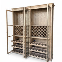 Hamptons Glass Door Display Wine Bar & Drink Cabinet with Storage, Lattice Wine Rack,Glass Holders & Bottle Trays 110cm Wide
