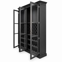 Hamptons Glass Door Display Wine Bar & Drink Cabinet with Storage, Lattice Wine Rack,Glass Holders & Bottle Trays 110cm Wide