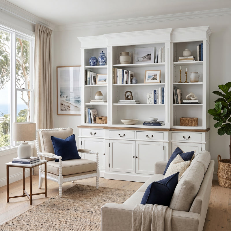 Hamptons Sorrento Buffet and Hutch Sideboard Bookcase Cabinet