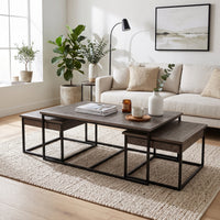 Urban Living Style 3-Piece Oak Wood & Iron Square Nesting Coffee Table Set