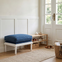 Hamptons Coastal Bobbin Line and Timber Ottoman Stool