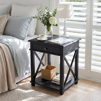 Hamptons Coastal Cross 1 Drawer Bedside Table