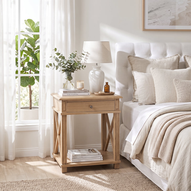 Hamptons Coastal Cross 1 Drawer Bedside Table