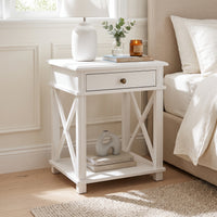 Hamptons Coastal Cross 1 Drawer Bedside Table