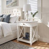 Hamptons Coastal Cross 1 Drawer Bedside Table