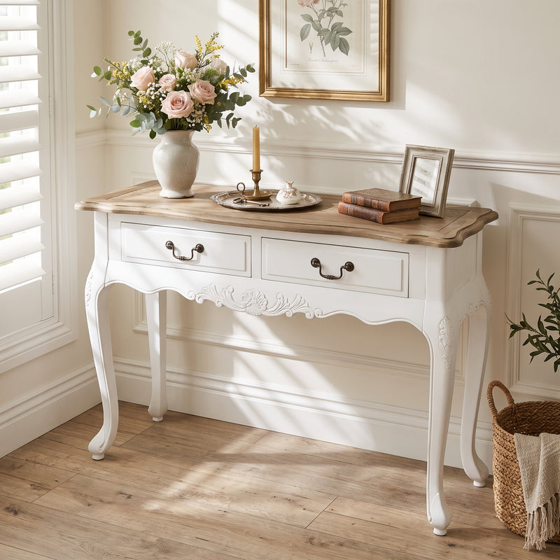 French Provincial Louis 2 Drawer Console Hall Table
