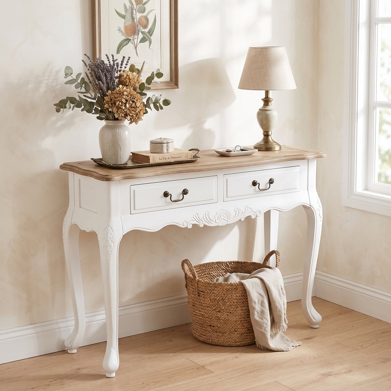 French Provincial Louis 2 Drawer Console Hall Table