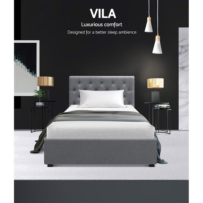 Artiss Bed Frame King Single Size Gas Lift Grey VILA