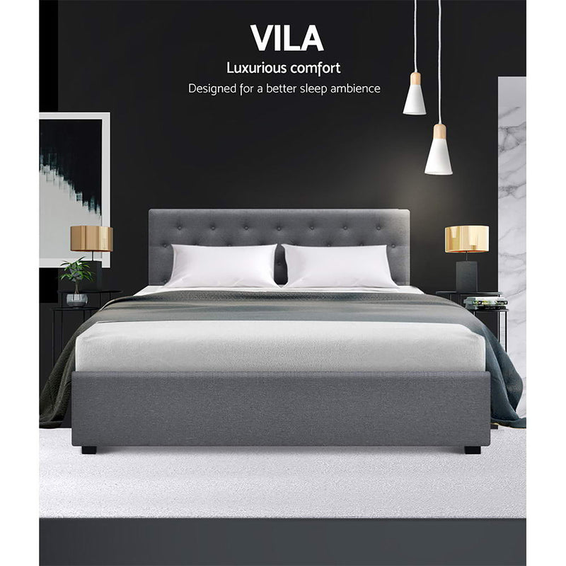 Artiss Bed Frame Queen Size Gas Lift Grey VILA