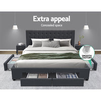 Artiss Bed Frame King Size with 4 Drawers Charcoal AVIO