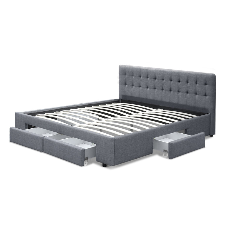 Artiss Bed Frame King Size with 4 Drawers Grey AVIO