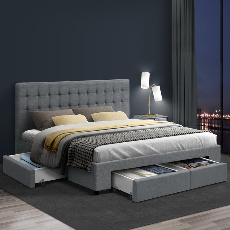 Artiss Bed Frame King Size with 4 Drawers Grey AVIO