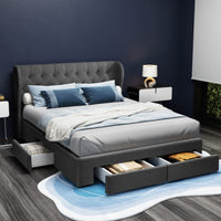 Artiss Bed Frame Queen Size with 4 Drawers Charcoal MILA