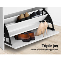 Artiss Shoe Rack Cabinet Bench 3-tier 15 Pairs White