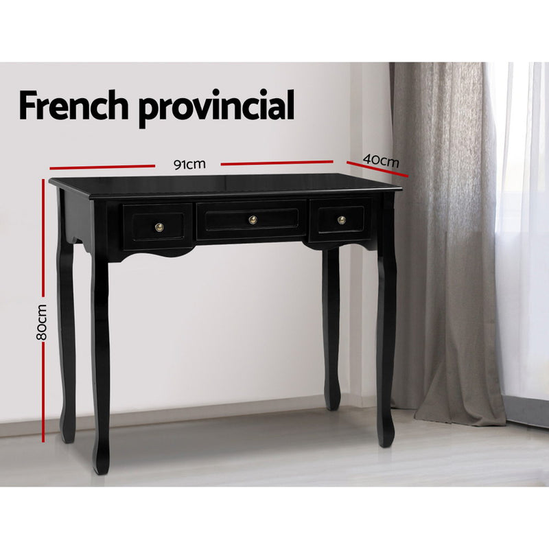 Artiss Console Table 3 Drawers Black Hamptons