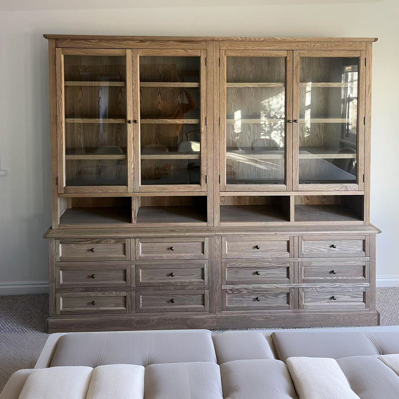 Hamptons Halifax 2 Glass Door 6 Drawer Kitchen Cabinet