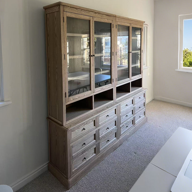 Hamptons Halifax 2 Glass Door 6 Drawer Kitchen Cabinet