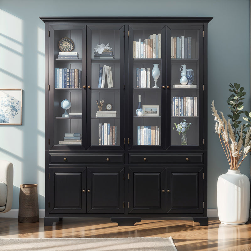 Hamptons Coastal Glass Display Cabinet Bookcase