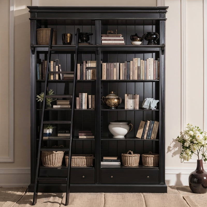 Hamptons Halifax Open Library Bookcase with Ladder 170cm