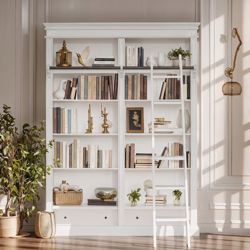 Hamptons Halifax Open Library Bookcase with Ladder 170cm