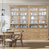 Hamptons Halifax 2 Glass Door 6 Drawer Kitchen Cabinet