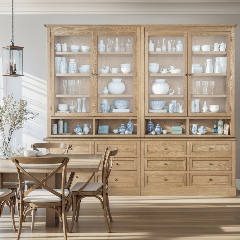 Hamptons Halifax 2 Glass Door 6 Drawer Kitchen Cabinet