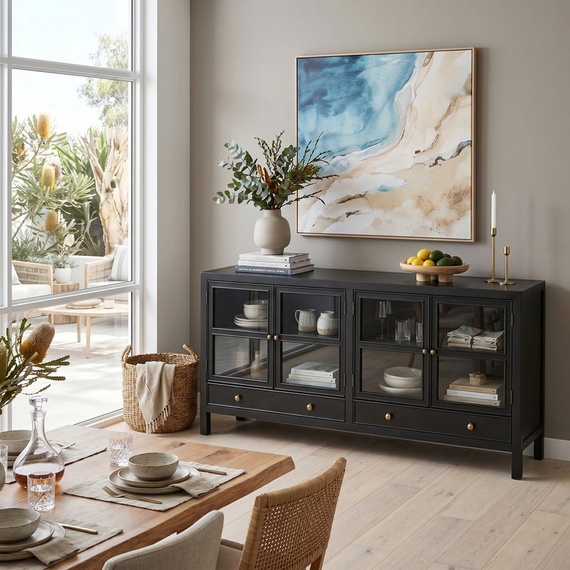 Hamptons Halifax 4 Glass Door Buffet Sideboard