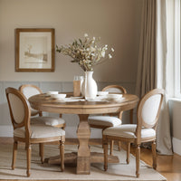 French Provincial Farmhouse Oak Extendable Round Pedestal Dining Table