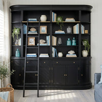 French Provincial Grand Library Bookcase Cabinet with Ladder & Curved Side Detailing Display