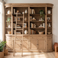 French Provincial Grand Library Bookcase Cabinet with Ladder & Curved Side Detailing Display