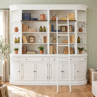 French Provincial Grand Library Bookcase Cabinet with Ladder & Curved Side Detailing Display