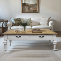 French Provincial Farmhouse Two Drawer Coffee Table