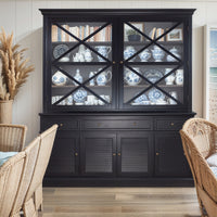 Hamptons Coastal Seaside Glass Hutch Cabinet and Buffet