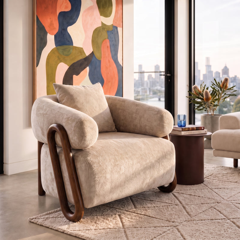 Contemporary Luna Loop Armchair with Wooden Armrest
