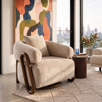 Contemporary Luna Loop Armchair with Wooden Armrest